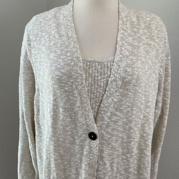 J Jill Womens Plus 2X Beige Cardigan Sweater Set Mid Length 2 Piece Knit Top - Picture 2 of 10